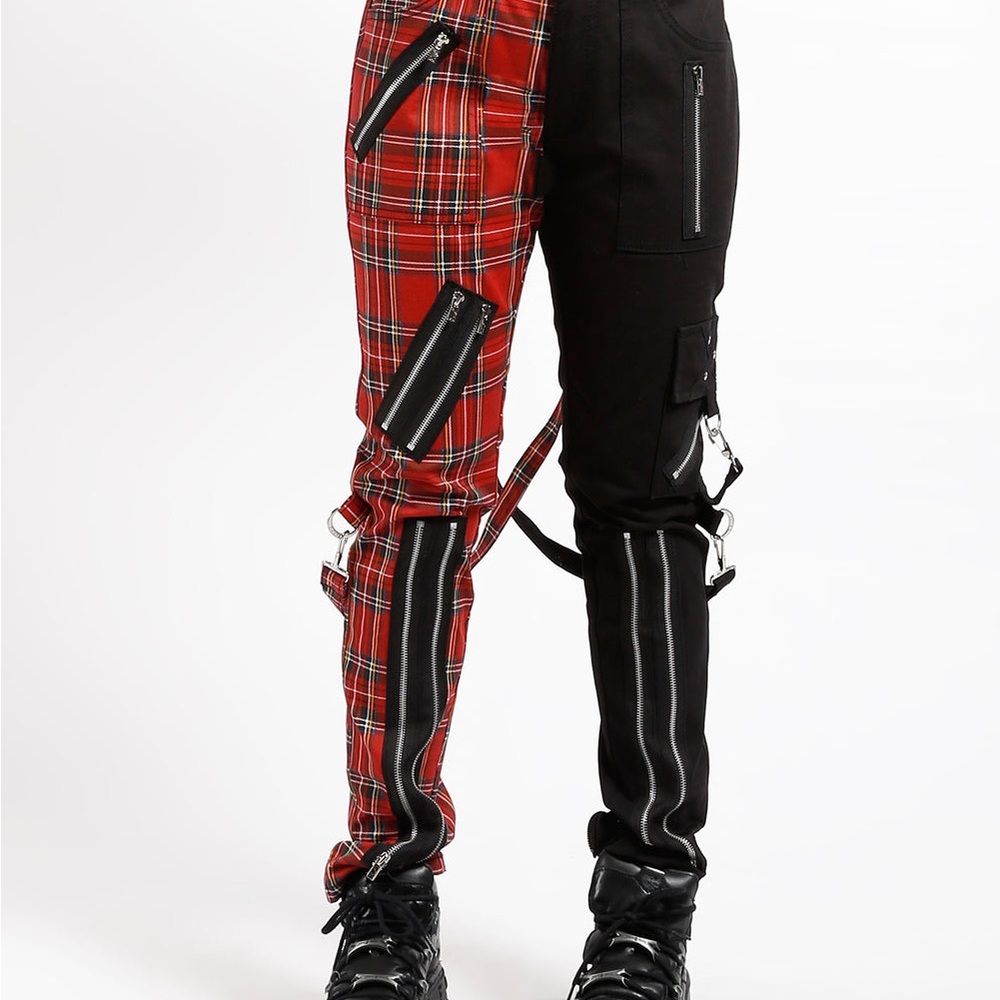 Tripp nyc Royal Bones Red Plaid Split Leg Jeans